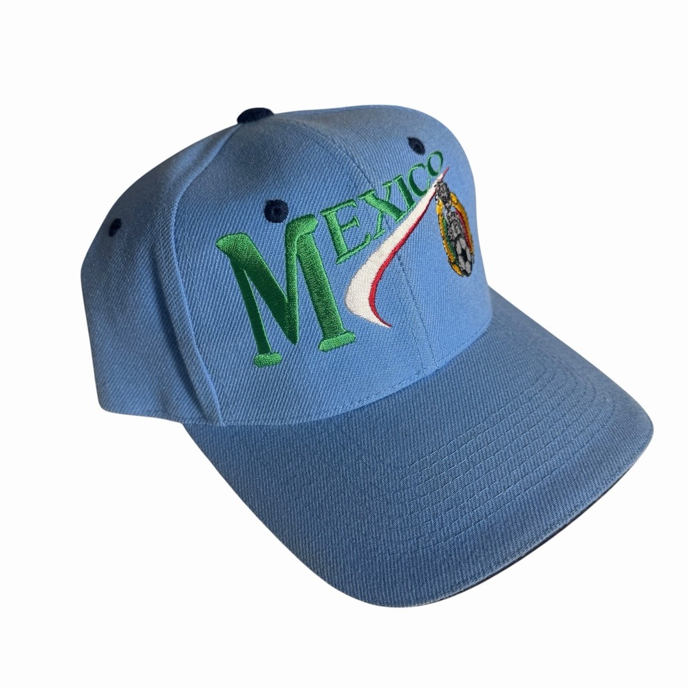 Vintage Mexico Soccer Hat Cap Blue Embroidered Futbol Wool Blend Made Korea